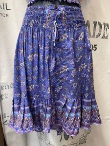 Skirts: Short Lavender Floral Skirt with Buttons