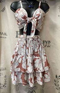 Skirts: Blush and White Hibiscus Print Layered Skirt and Top Set