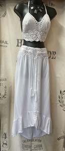 Skirts: Crochet Waist Skirt - White