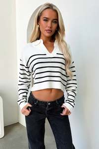 Knits Jumpers: Tinsley Cropped Knit - Black & White Striped