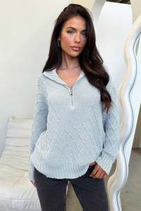 Knits Jumpers: Aroha 3/4 Zip Knit - Grey