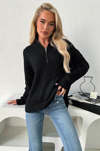 Knits Jumpers: Aroha 3/4 Zip Knit - Black