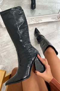 Shoes: Edora Knee-High Boot - Black Croc