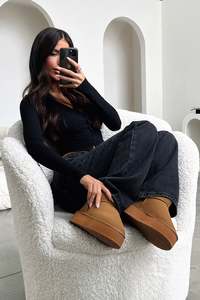 Shoes: Eesha Platform Boots - Chestnut