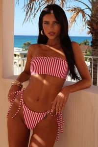 Coastal Strapless Bikini Top - Red Stripe