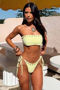 Coastal Strapless Bikini Top - Yellow Stripe