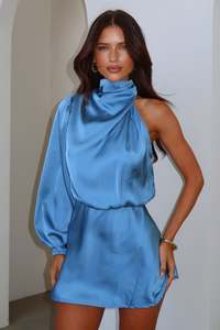 Santorini One Shoulder Dress - Blue