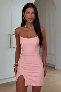 Mini Dresses: Lane Strapless Mini Dress - Baby Pink