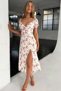 Midi Dresses: Solem Midi Dress - Yellow Floral