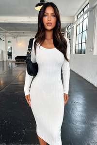 Reerdon Long Sleeve Midi Dress - Cream