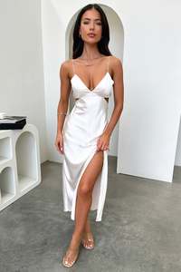 Midi Dresses: Linear Midi Dress - Champagne