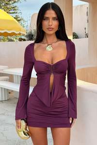 Autumn Long Sleeve Mini Dress - Plum