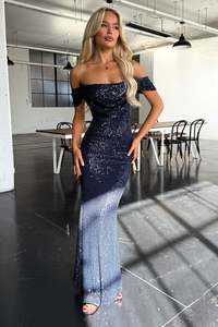 Formal Dresses: Nara Off Shoulder Sequin Maxi Dress - Navy
