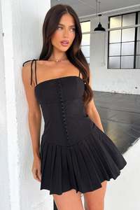 Mini Dresses 1: Yaz Pleated Mini Dress - Black