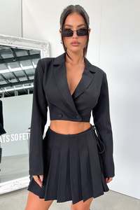 Blazers: Windsor Cropped Blazer - Black