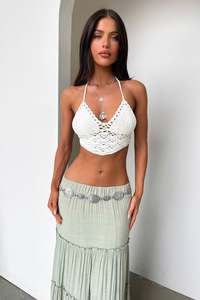 Harkee Crochet Halter Crop - White