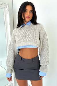 Knitwear: Lioness Sonny Knit Crop - Grey