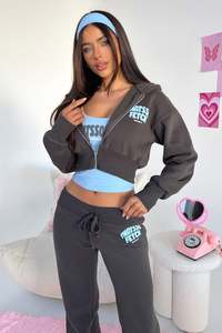 Jackets Coats: Series 5 Cropped Jacket - Charcoal/Blue