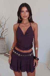 Camila Open Back Halter Top - Brown