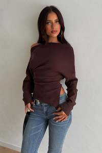 Long Sleeve Tops: Vanessa Long Sleeve Top - Brown
