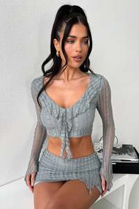 Long Sleeve Tops: Aperol Crop - Grey