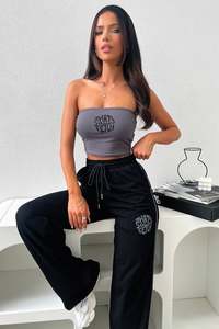 Strapless Tops: Beckham Bandeau Top - Charcoal