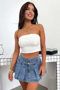 Strapless Tops: Stephanie Crop - White
