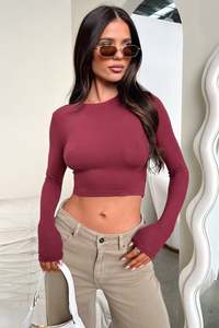 Basic: Jaylee Long Sleeve Baby Tee - Wine