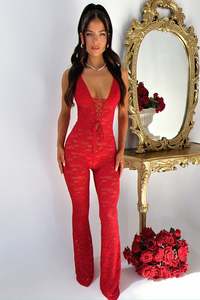 Playsuits Jumpsuits: Alfonzo Lace Jumpsuit - Red