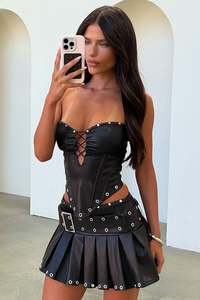 Sets: Hawk Strapless Faux Leather Top - Black