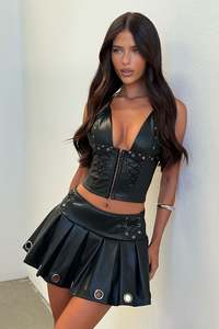 Sets: Braska Faux Leather Top - Black