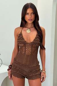 Lagoon Crochet Playsuit - Brown