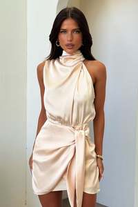 Mini Dresses: Santorini Mini Dress - Champagne