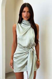 Mini Dresses: Santorini Mini Dress - Sage