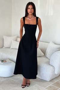 Midi Dresses: Chantelle Square Neck Midi Dress - Black