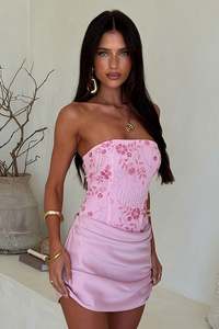 Skye Strapless Beaded Mini Dress - Baby Pink