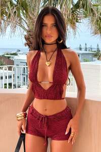Sonora Halter Lace Top - Burgundy