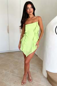 Kansis One Shoulder Ruffle Mini Dress - Green