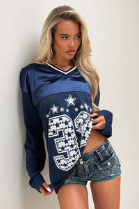 Festival: Greedy Long Sleeve Jersey Tee - Navy