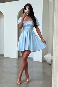 Mini Dresses: Whitney Dress - Baby Blue
