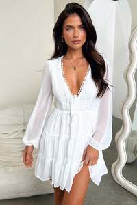 Mini Dresses: Lexie Long Sleeve Dress - White