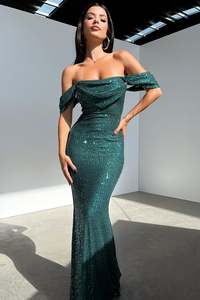 Nara Off Shoulder Sequin Maxi Dress - Emerald