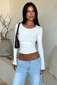 Neve Ruched Long Sleeve Top - White