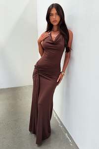 Catherine Cowl Neck Maxi Dress - Brown