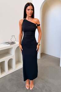 Sena One-Shoulder Maxi Dress - Black