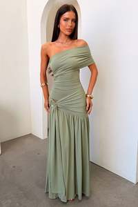Formal Dresses: Aveline Strapless Wrap Maxi Dress - Olive