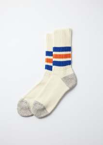 Footwear: Coarse Ribbed Old School Crew Socks: Blue/Orange