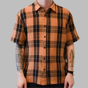 Brixton: Linen Blend S/S Shirt - Black/Orange Rust
