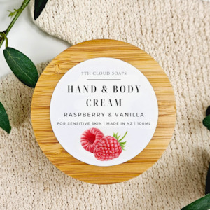 Moisturizes: Raspberry & Vanilla Hand & Body Cream | Glass Jar with Bamboo Lid