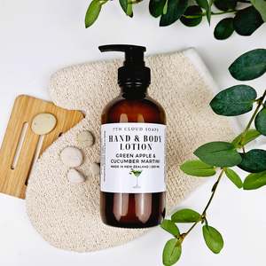 Moisturizes: Hand & Body Lotion – Green Apple & Cucumber Martini | 250ml Glass Pump